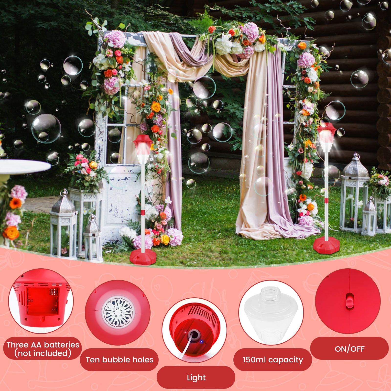 Tcwhniev Bubble Machine with Lights and Music Flexible Bubble Blower Adjustable Vertical Bubble Machine Portable Bubble Maker for Outdoor Birthday Party Wedding