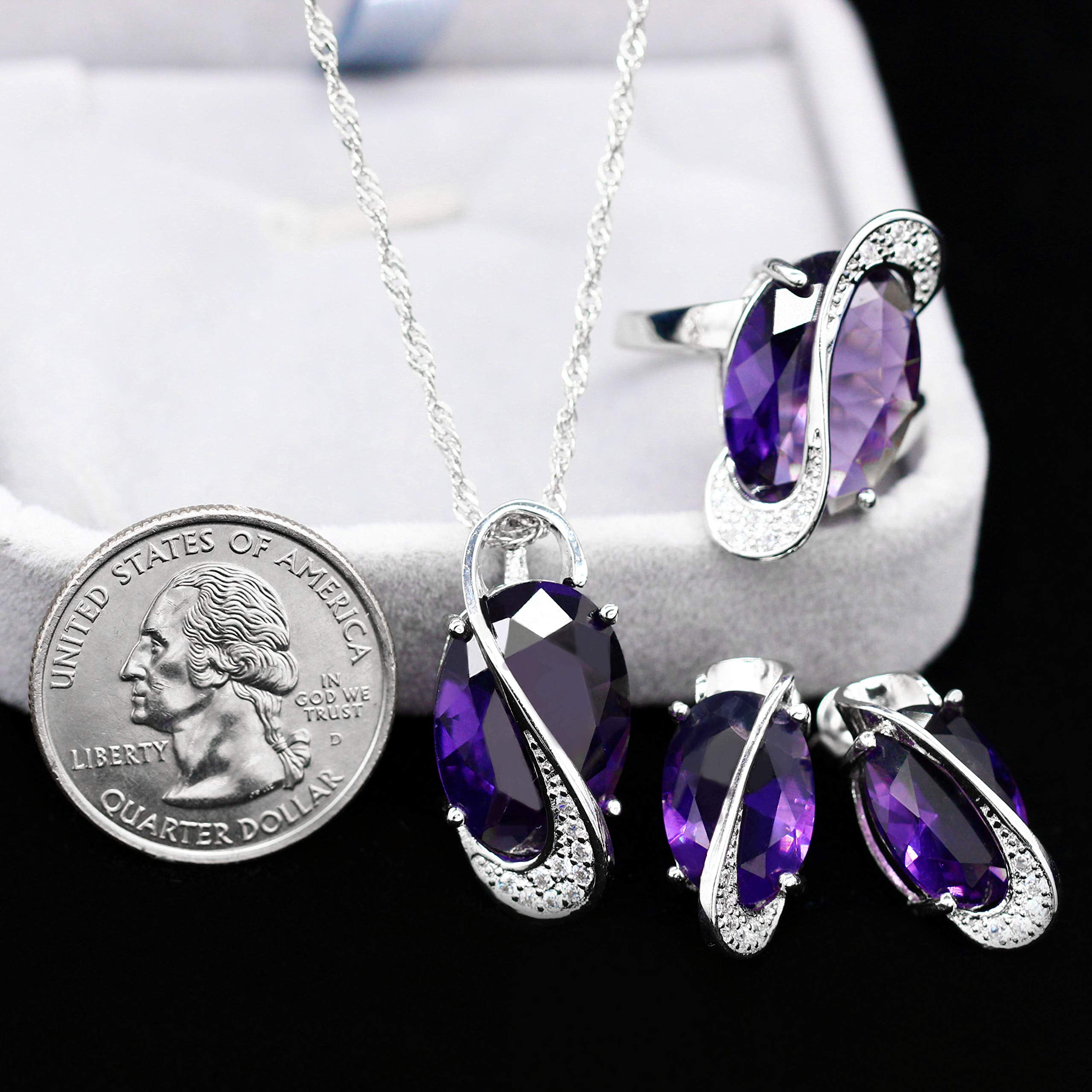 Linawe Purple Amethyst Crystal Silver Jewelry Set for Women, Pendant  Necklace Adjustable Ring Dangle Earring, Diamond Cubic Zirconia Rhinestone  Birthstone Preppy Wedding - Yahoo Shopping