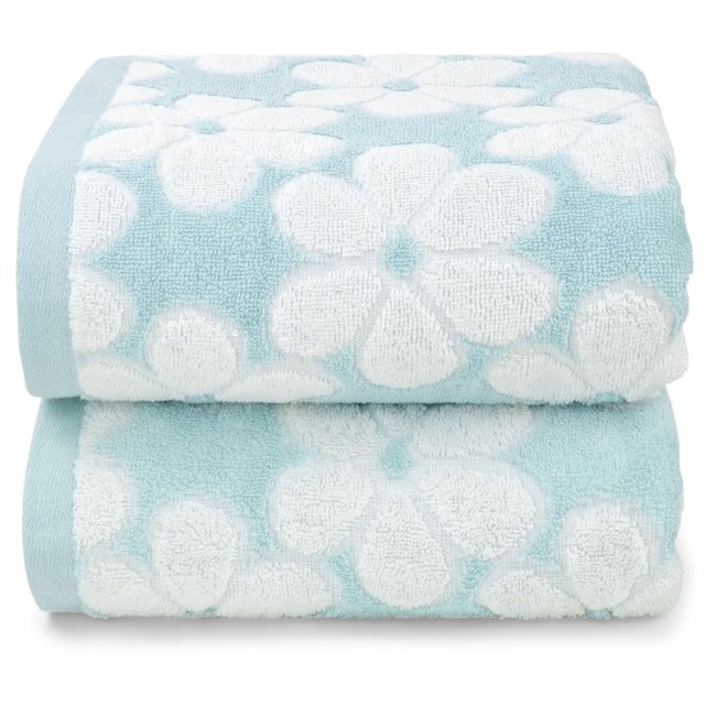 Juego de toallas de baño Jacquotha, algodón, estampado floral, jacquard, azul aguamarina, x2