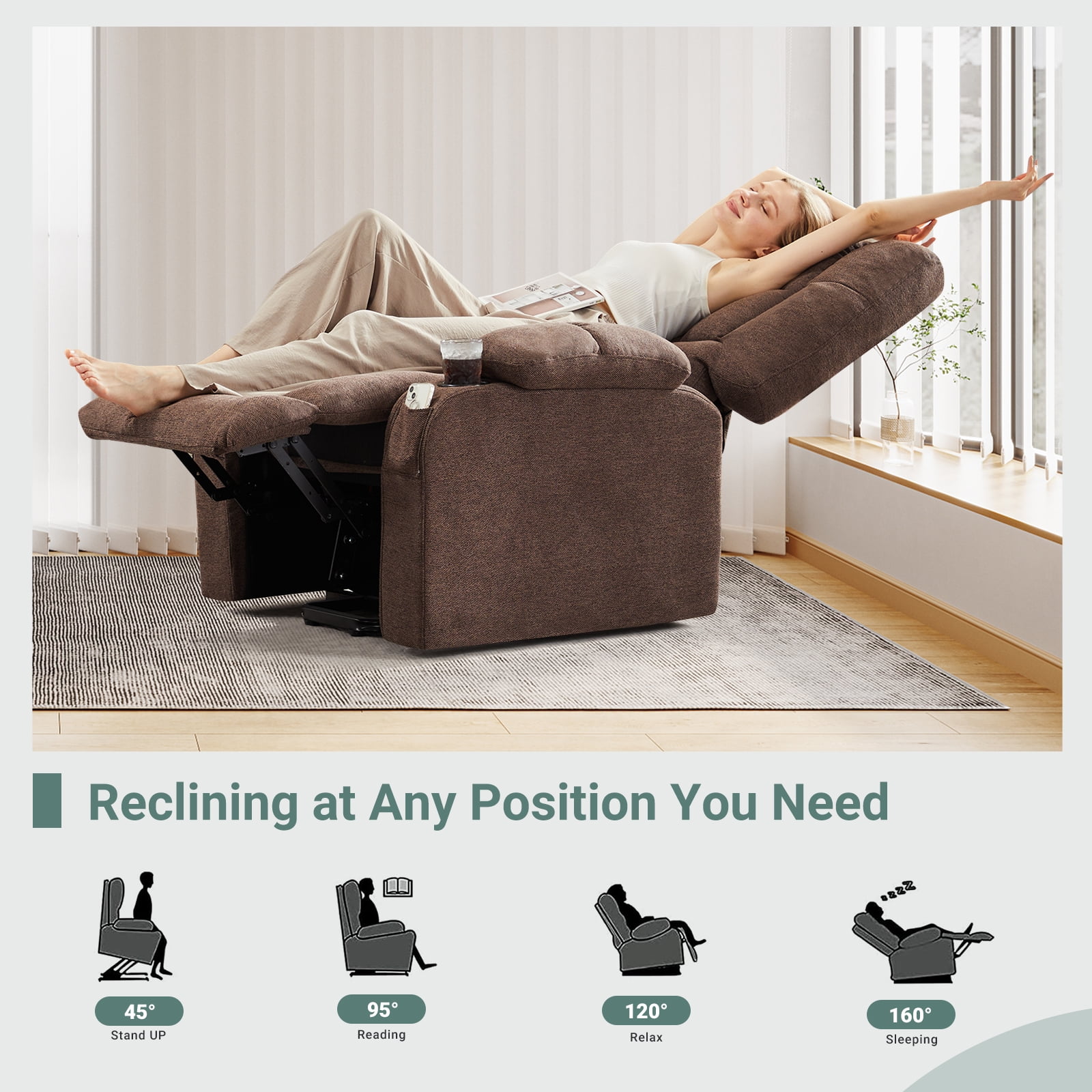 GIANNA Lift Recliner Chair for Elderly, With Massage and Heating, Lumbar Support, Remote Control, Brown