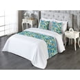 thumbnail image 3 of Dreamy Flowers Bed Runner Set, Fantasy Feel Colors Floral Boho Pattern with Autumn Leaves Art, Decorative Bedding Scarf & 2 Pillow Shams for Hotels Homes, King, Sea Green Sky Blue White, by Ambesonne, 3 of 3