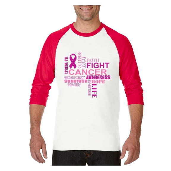 MmF - Mens Raglan Sleeve Baseball T-Shirts, up to Size 3XL - Fight Breast Cancer