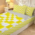 thumbnail image 3 of Manfei Modern Checkered Zipper Full Size Comforter Sets with Fitted Sheet and 2 Pillowcases,Art Grid Zipper Bedding Set,Yellow,Light Gray Reversible,4pcs, 3 of 8