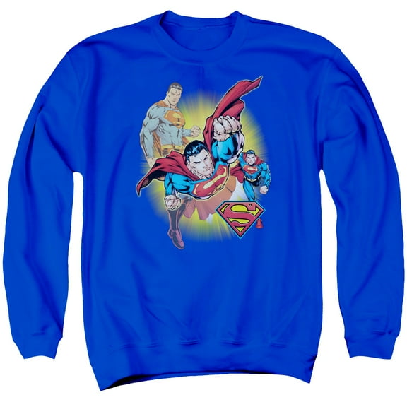 JLA Justice League Superman Collage Adult Crewneck Sweatshirt Royal Blue