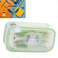 thumbnail image 2 of Large Capacity Pencil Case Transparent Window Cute Cartoon Pattern Waterproof Stationery Pouch for Home School Office Green, 2 of 3