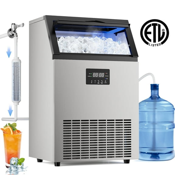 Ecojoy Commercial  Ice Maker 200Lbs/24H with 40 LBS Storage Bin, 55 Ice Cubes in 8-12 Mins Under Counter Ice Maker Machine, Thicknesses Adjustable