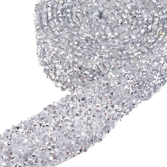 2Yard Glitter Resin Hotfix Rhinestone(Hot Melt Adhesive On The Back) Rhinestone Trimming Costume Accessories Silver 3cm 0.9144m/yard