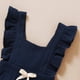 thumbnail image 4 of Younger Tree Mameluco Sin Mangas Con Volantes Para Niña Pequeña, Mono Informal De Verano, Ropa De Lino De Algodón (Azul 3-6 Meses), 4 of 5