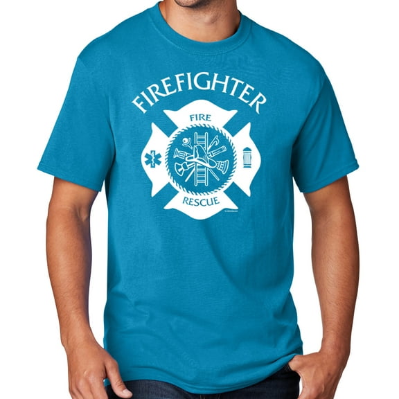 Men's Firefighter T-shirt, Small Neon Blue