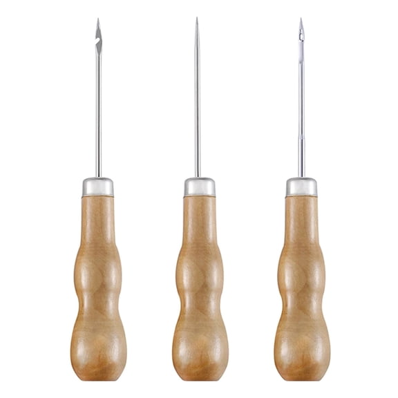 Acahhotxx Sewing Awl, Professional Leather Wooden Handle Awl Tool Stitching Sewing Hand Tools Accessories Pin Punching for Leather Hole - Three-Piece Suit