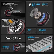 Electric Scooter for Adults - 800W Peak Motor, Max Speed 25MPH, 36V 10Ah Battery, 18 Miles Long Range, 10 Tubeless Tires, Disc Brake System, Smart App Control