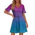 thumbnail image 4 of Women's Tie Dye Dress Ruffle Short Sleeve Flowy Fashionable V Neck A Line Dresses, 4 of 5