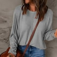 thumbnail image 1 of HAiming Womens Casual Long Sleeve Shirts Fall Winter Oversized Solid Color Round Neck Tops Going out Basic Blouse, 1 of 4
