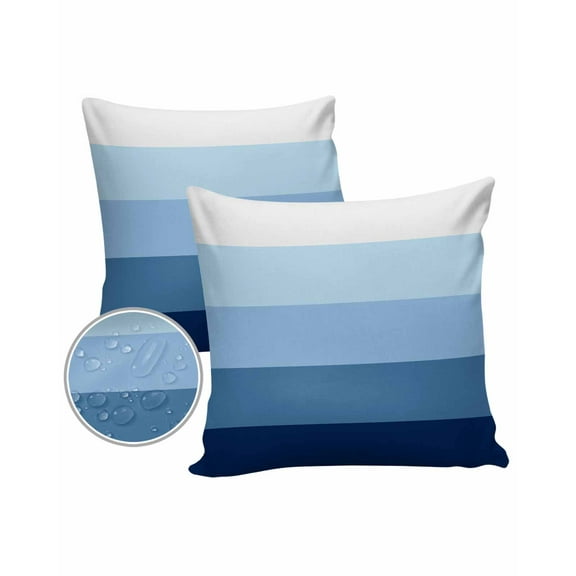 Pack of 2 Outdoor Pillow Covers, Navy Blue Striped Gradient Rustic Wood Board Waterproof Square Throw Pillowcase Cushion Decorative Pillow Covers for Couch Patio Tent, 18x18 in