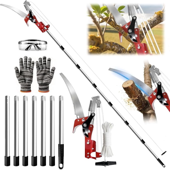 Xwlshop 10 Ft Extendable Pole Saw, 2-in-1 Tree Trimming Pruner