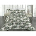 thumbnail image 2 of Ambesonne Vintage Quilted Bedspread Set 3 Pcs, Retro Bloom Exotic Leaves, Queen, Reseda Green and Rose, 2 of 4