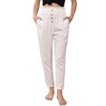 thumbnail image 4 of ABPHQTO Pantalones de mujer en mezcla de lino color albaricoque con bolsillos, 4 of 5