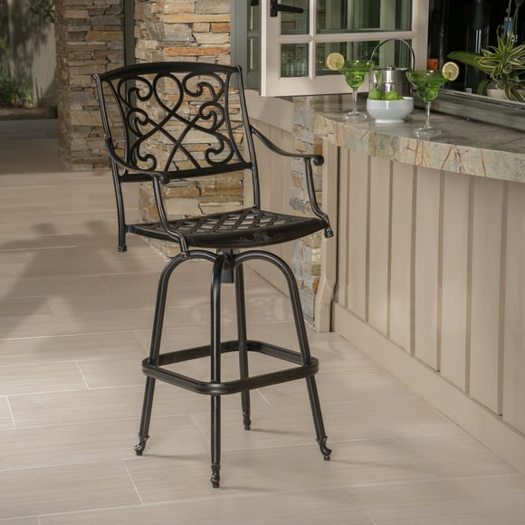Rustic Swivel Bar Stool with Armrests and Backrest, Vintage Industrial Metal Barstools for Kitchen Counter or Bar Height Seating, Perfect for Breakfast Bars, Cafes, or Home Bars
