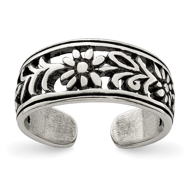 925 Sterling Silver Vintage Flower Adjustable Toe Ring Open Midi