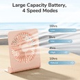 thumbnail image 4 of JISULIFE Small Desk Fan, Portable USB Rechargeable Fan, 160° Tilt Folding Personal Mini Fan with 4500mAh Battery, Strong Wind, Ultra Quiet, 4 Speed Modes for Office, Home, Camping - Pink, 4 of 7