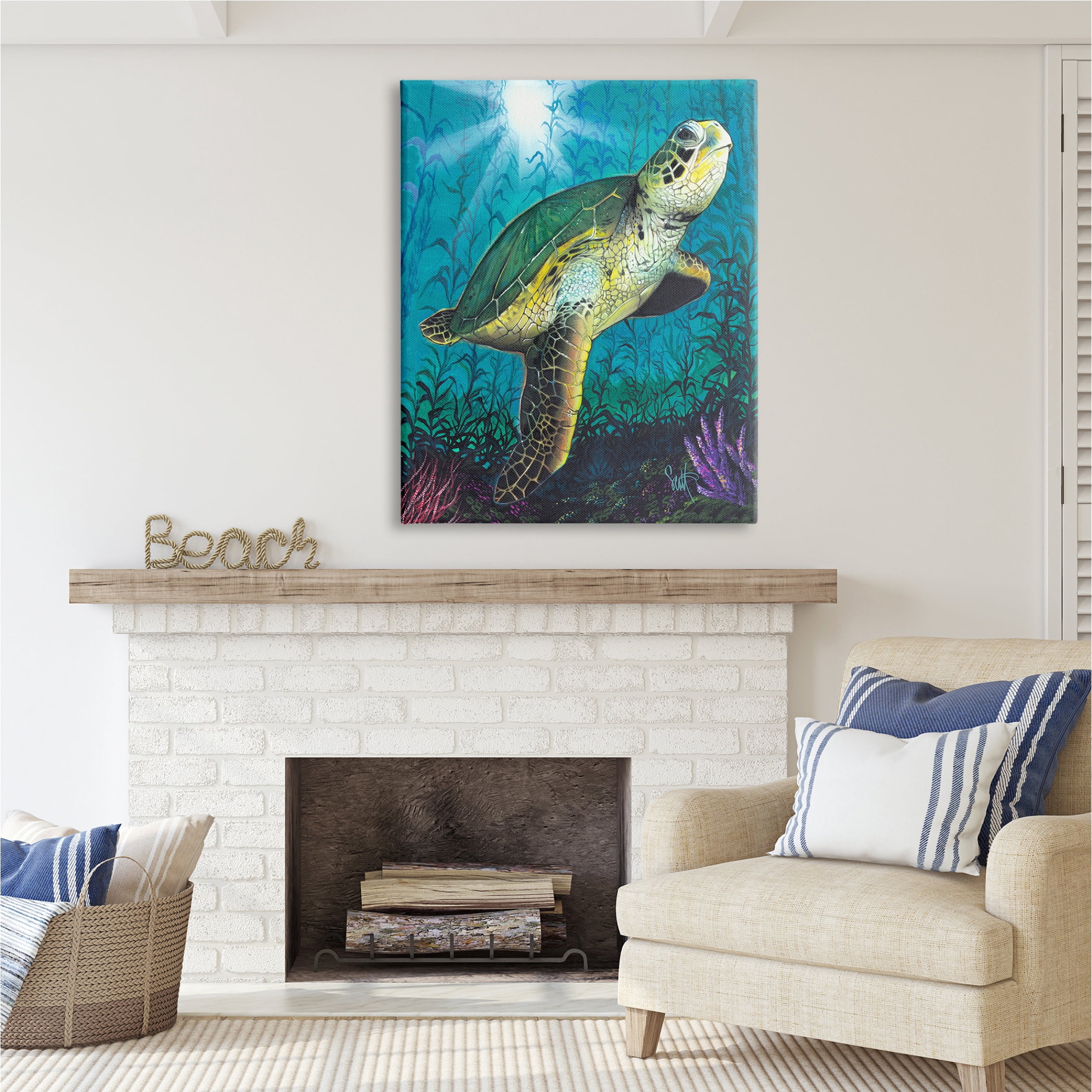 Stupell Industries Turtle Underwater Reef Animals & Insects Painting Gallery Wrapped Canvas Print Wall Art, 36 x 48