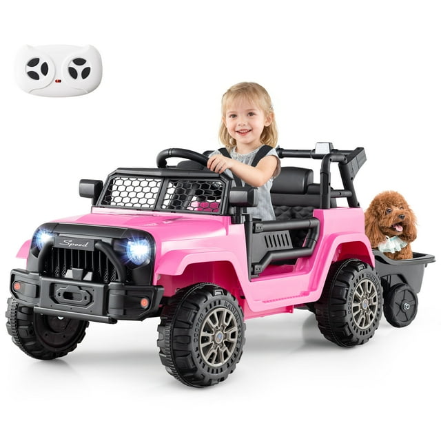 Gymax Kids Ride On UTV Car w/Detachable TrailerParent Remote Control Light & Music