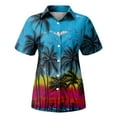 thumbnail image 6 of Huresd Hawaiian Shirts for Women Soft Hawaiian Tropical Palm Tree Print Blouse Dress Shirt New Button Down Collar Short Sleeve Party Vacation Shirt XL Blue, 6 of 6