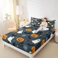 thumbnail image 3 of Feelyou Halloween Pumpkin Bed Sheets, Spooky Ghost Bat Full Size Sheets, Navy, 4pcs, 1 Flat Sheet, 1 Fitted Sheet and 2 Pillowcases, 3 of 5