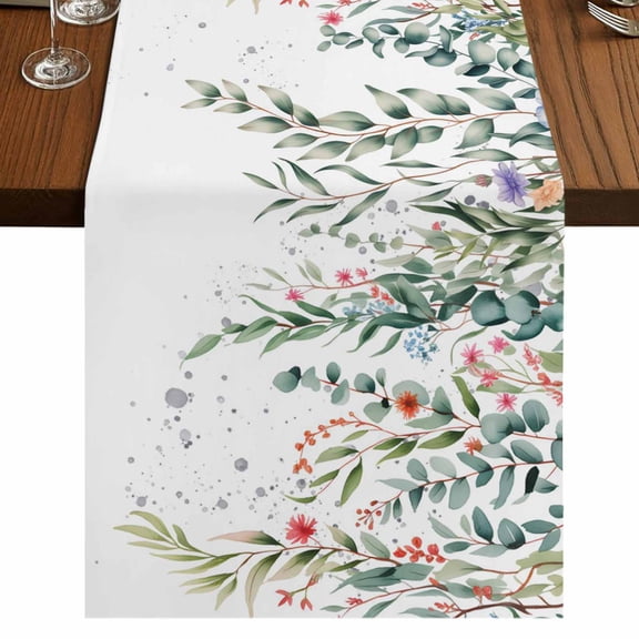 Table Runners 90 Inches Long Dress Scarves, Green Leaves Farmhouse Coffee/Dining/Kitchen Table Runner for Living Room, Eucalyptus Leaves Weeping Summer Botanical 13x90 Inch