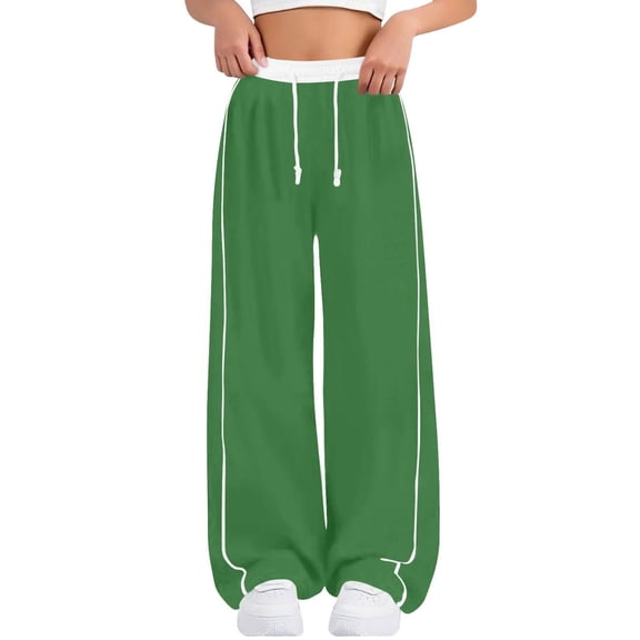 ZHOGXU Kids Girls Sweatpants Drawstring Elastic Waist Wide Leg Solid Color Fashion Loose Fit Jogger Trousers For Everyday Wear,Green,6-7 Years