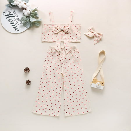 

BadyminCSL Toddler Kids Baby Girls Love Print Bow Suspender Vest Pants Outfits Set