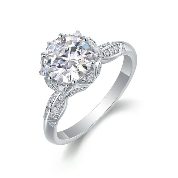 CKT D Color 2 Carat Moissanite Fine Jewelry S925 Sterling Silver 18K White Gold Plated Ring for Women R12987