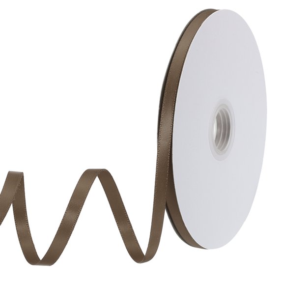 Uxcell Satin Ribbon Grosgrain Solid Silk Wedding Bouquet Ribbon for Valentine's Day Gift Wrapping Cake Box Bows Brown-1/4" x 50 Yard