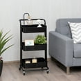 thumbnail image 3 of Gymax 32.5" 3-Tier Metal Rolling Storage Cart W/5 Brakes Kitchen Black, 3 of 10