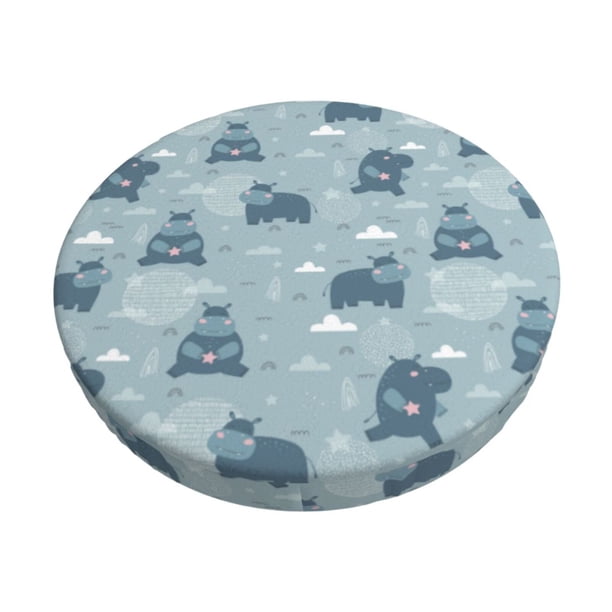 Balery Cute Hippopotamus Fundas de asiento para taburete de bar redondo de tela de terciopelo ajustables que protegen de arañazos y manchas para sillas de 14 a 17 pulgadas.-12 inch