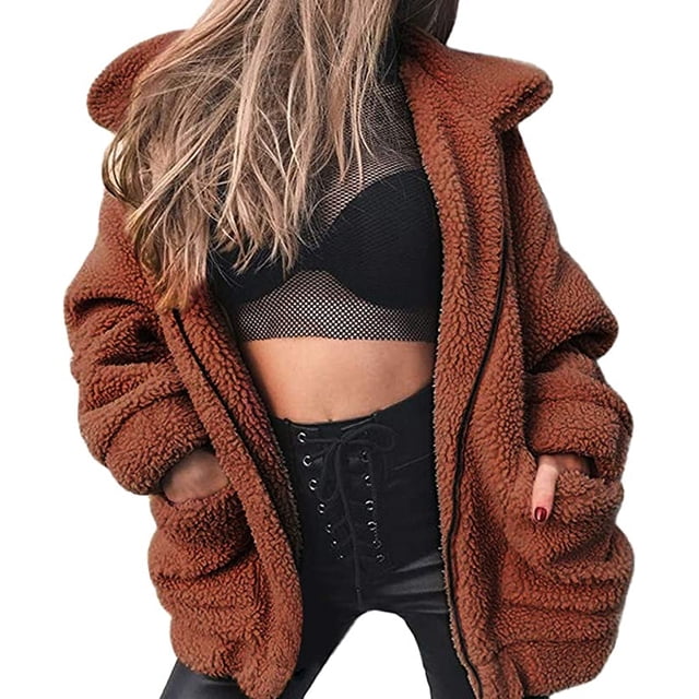 Women's Lapel Long Sleeve Faux Jacket Winter Sexy Parka Fashion Jacket WD.WDQZL Hogar
