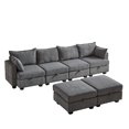 thumbnail image 4 of Cloud Couch Sectional, 113.5'' U-Shaped Modular Sofa for Living Room, Corduroy Sectional Couch with Storage Ottoman & Chaise, 6-Seat Convertible Living Room Furniture - Dark Gray, 4 of 10