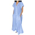 thumbnail image 2 of Sakmal Maxi Shirt dresses Women Short Sleeve V Neck Blue Dresses ,Sizes S-5XL, 2 of 8