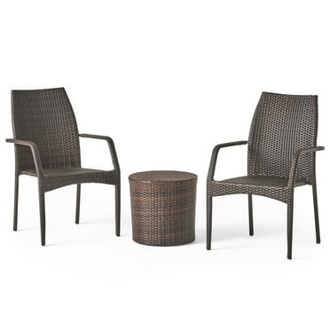 GDF Studio Blanca Outdoor Wicker 3 Piece Stacking Chair Chat Set, Multibrown