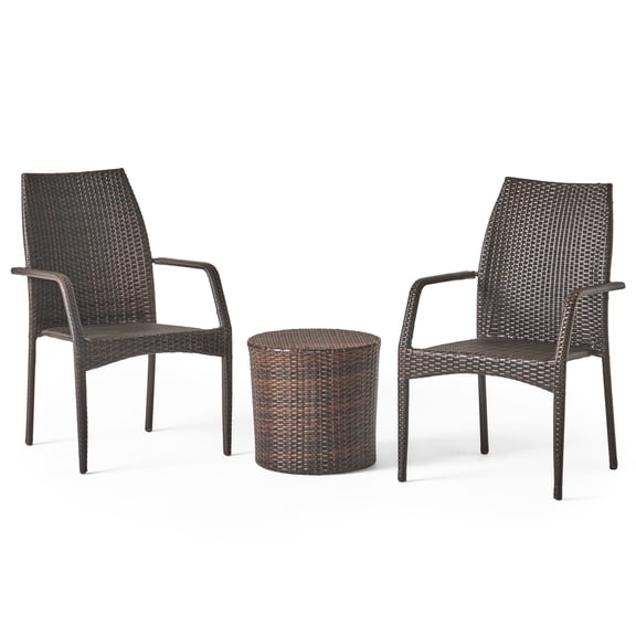 GDF Studio Blanca Outdoor Wicker 3 Piece Stacking Chair Chat Set, Multibrown