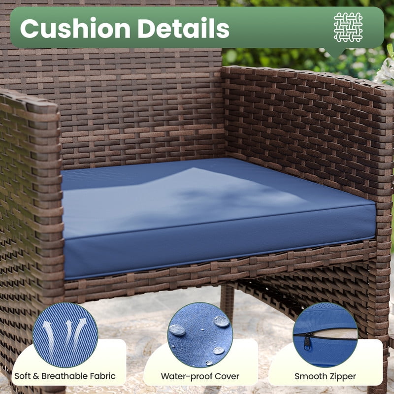 ELPOSUN 5 Piece Patio Furniture Set, Outdoor Conversation Wicker Chairs for Two with Ottoman Underneath,Brown Rattan,Navy
