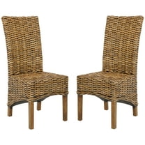 SAFAVIEH Isla Bohemian Rattan Solid Dining Parsons Chair, Brown (Set of 2)