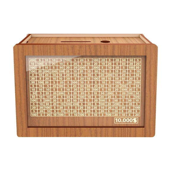LAMIRO Wooden Money Box,Money Saving Box,Savings Box with Money Target and Numbers,Cash Savings Box,Money Box for Cash Saving,Gift for Friends (10000 Dollar)