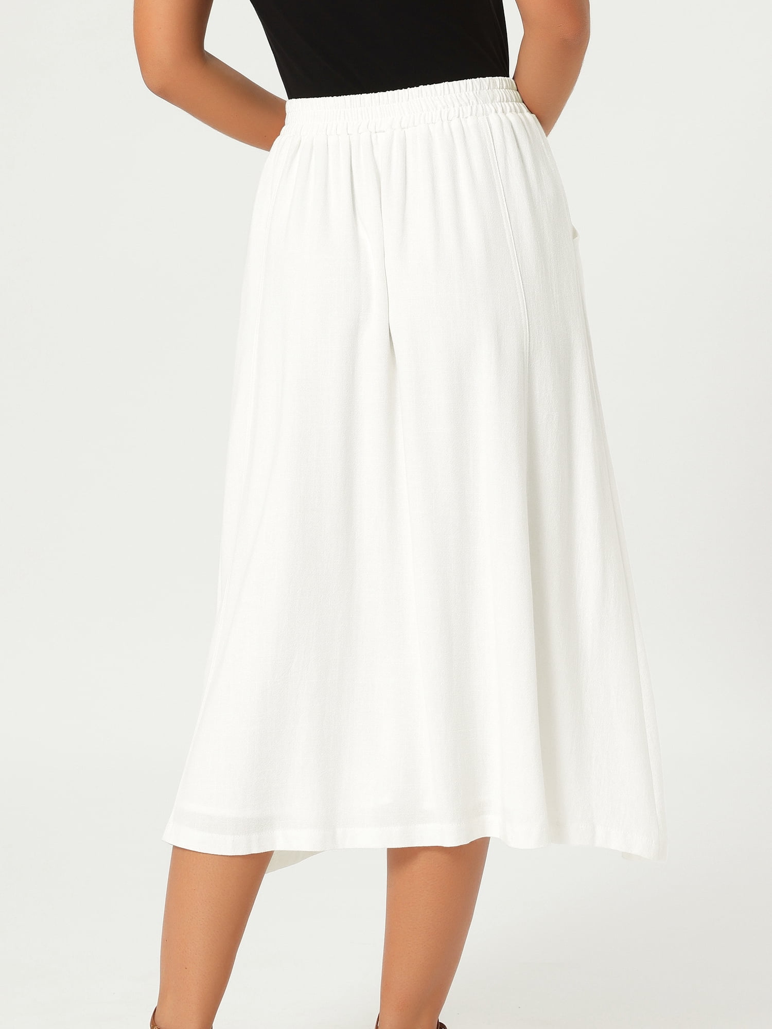 DARING DIVA Women's Flowy High Waist A-Line Midi with Pockets Skirt Small White