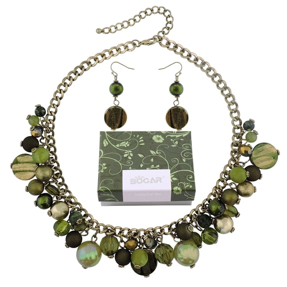 BOCAR Women's Beaded Strand Statement Necklace Beads Collar (N0002-Green)