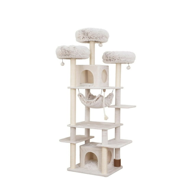 Vibrant Life 8-Level 72.4"Cat Tree Sanctuary with 2 Condos, Hammock, 3 Removable Soft Perches, Cream