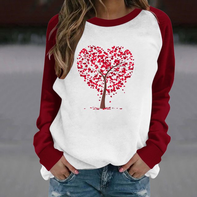 Meichang Sweatshirts pour Femmes Sweatshirt de la Saint-Valentin Femmes Sweatshirt Graphique Cœur Manches Longues Col Rond Pull de Vacances en Solde Cadeaux de la Saint-Valentin