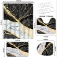 thumbnail image 3 of FRAMICS Black Gold Marble Shower Curtain Sets with Rugs, 16 Pc Modern Abstract Bathroom Sets, Waterproof Fabric Bathroom Curtain Decor with Hooks, 3 of 9