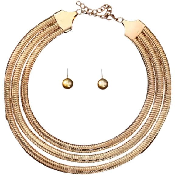 Zephyriana Chunky Stainless Steel Choker Layered Necklace with Beads Stud Gold Striped Flat Snake African Collar Exaggerated Necklace with Adjustable Chain Choker Jewelry for Women