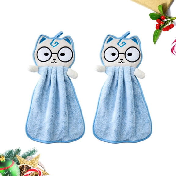 LOLIPPYY 2Pcs Blue Hand Towels Hanging Kitchen Towels Soft Absorbent Cloth with Sewn Loop